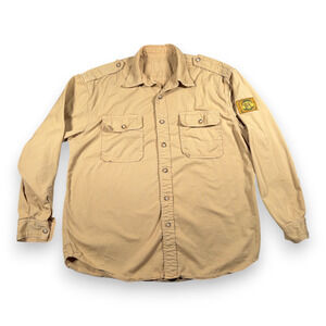 Vintage Safari Shirt Adult LARGE Brown Military Field Utility Outdoor USA 80s